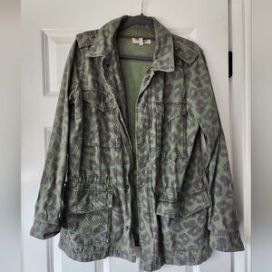 Ecote Green Leopard Print Utility Jacket Size Medium